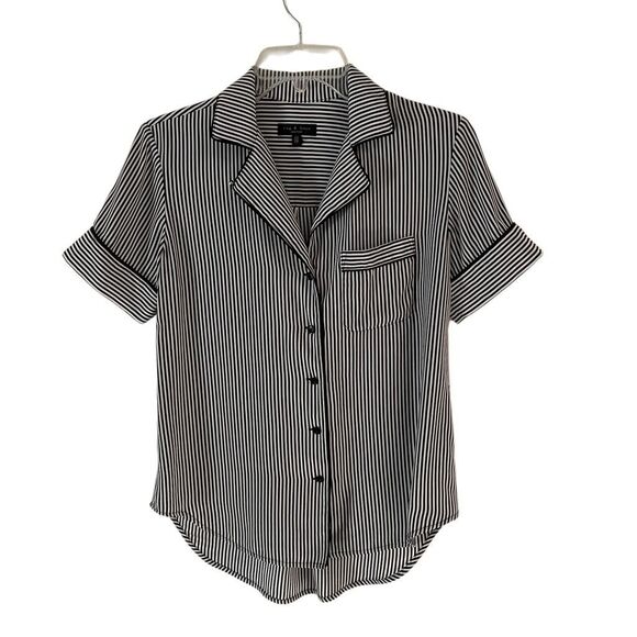 Rag & Bone Luca Striped Pajama Top Womens XS short sleeve100% silk black & white - Picture 1 of 8